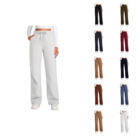 Womens Sweatpants with Pockets Elastic High Waist Drawstring Relaxed Fit Casual Straight Leg Sweat Pants Trousers