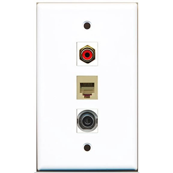 RiteAV - 1 Port RCA Red and 1 Port Phone RJ11 RJ12 Beige and 1 Port 3.5mm Wall Plate