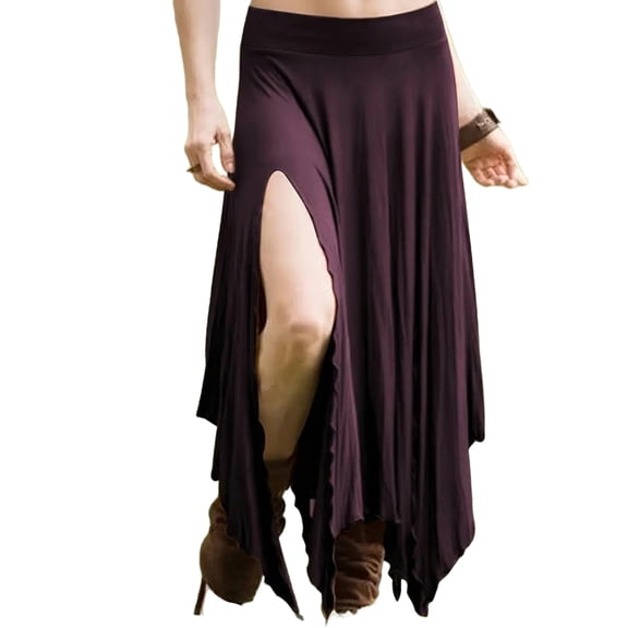 HBGVBA Women's Plus Size Maxi Skirts,Women's Split Hem Skirt,High Waist Irregular Hem Slit Solid Color Large Flowy Skirts