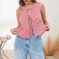 thumbnail image 2 of Women Tie Front Peplum Tank Top Sleeveless Ruffle Hem Babydoll Tops Striped Flowy Going Out Tops, 2 of 5