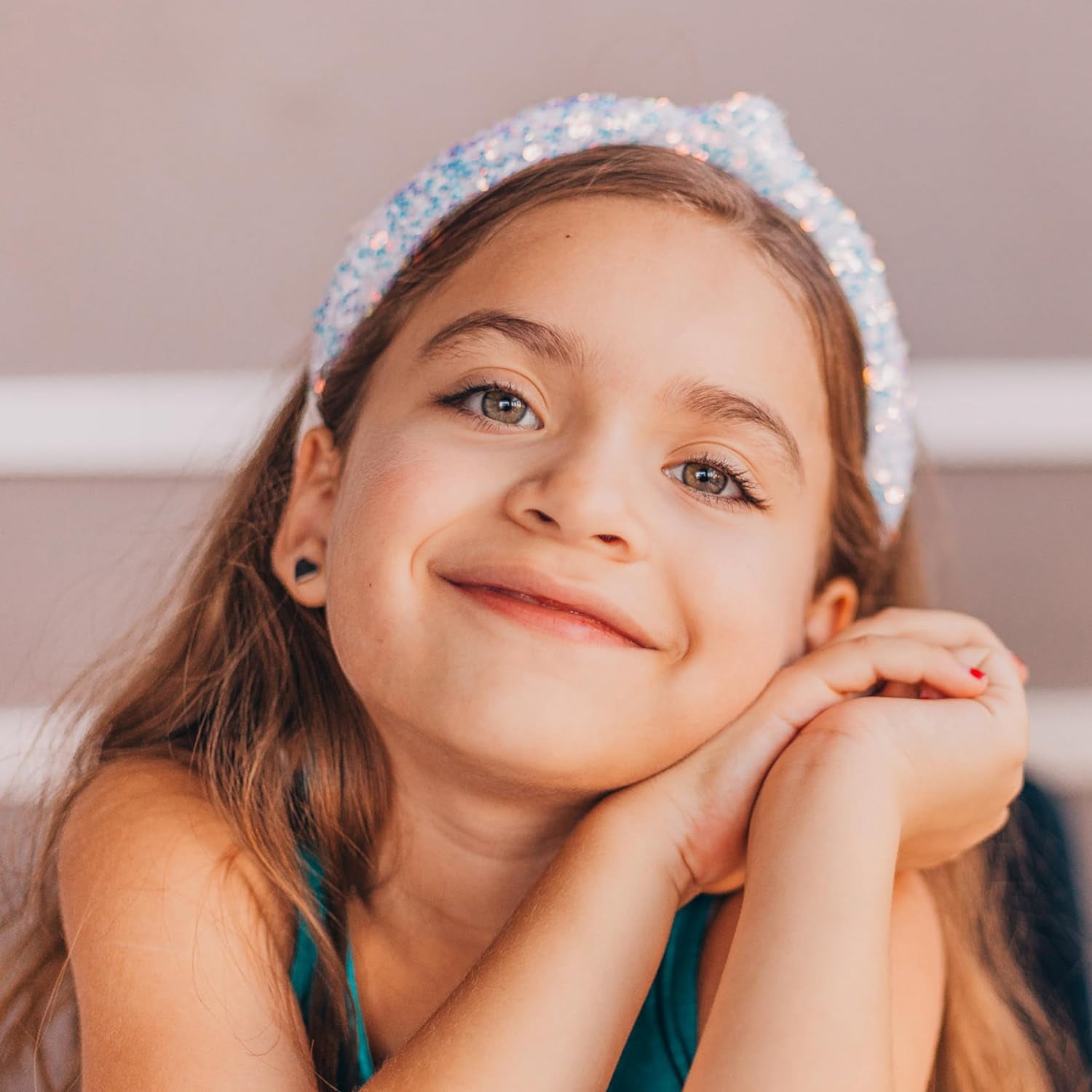FROG SAC Sequin Knot Headband for Girls, White Knotted Hair Bands Accessories for Kids, Sparkly Iridescent Little Girl Headbands, Cute Sequined Hairbands for Tweens Back to School