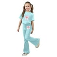 thumbnail image 3 of Rhuody Outfits For Girls Round Neck Joggersuit Short Sleeve Solid Color Top Flared Pants Comfortable Springs Wear Mint Green 9-10 Years, 3 of 5