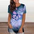 thumbnail image 2 of Blusa de manga corta con estampado digital de mariposa y cuello redondo informal para mujer Pompotops  hkajfhjk461363, 2 of 5
