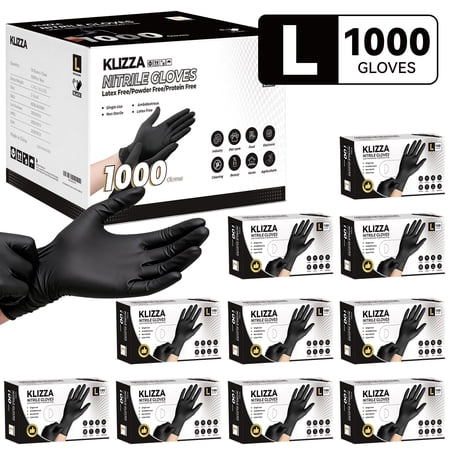 KLIZZA 1000PCS Disposable Nitrile Gloves - 5-mil Heavy Duty Nitrile Vinyl Gloves, FDA Approved, Latex Free, Powder Free, Chemical Resistant, Food Safe for Cooking, Cleaning & Industrial Use, L