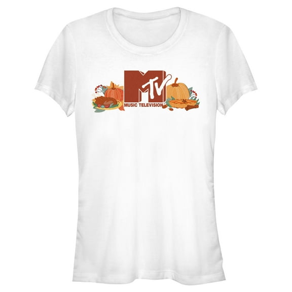Junior's MTV Fall Logo  Graphic Tee White X Large