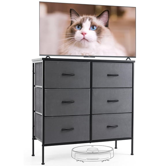 6 Drawer Fabric Dresser, Tall Storage Tower for Bedroom