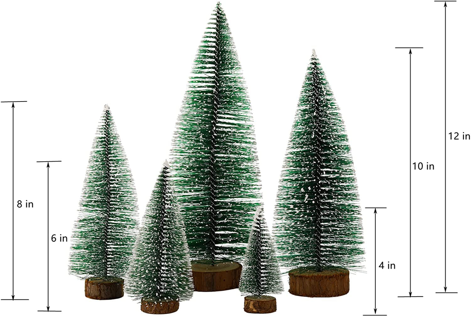 5Pcs Artificial Christmas Trees 4.9" Mini Pine Tree with Snow Wood Base Decor US 
