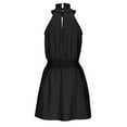 thumbnail image 5 of IROINNID Women's Sleeveless Solid Color Halter Dress Summer Dress Hollow Mini Dress Beach Dress Sun Dress Cold Shoulder Short Dress, 5 of 9