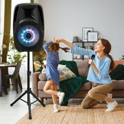 Gymax Portable 15 1500W 2-way Powered Speaker w Illuminating Light