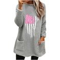 thumbnail image 2 of Jsaierl T-Shirts Cancer du Sein pour Femmes Hiver Longs Hauts en Polaire Duveteuse Mode Graphique Blouses Chaudes Manches Longues Col Rond Pull avec Poches, 2 of 4