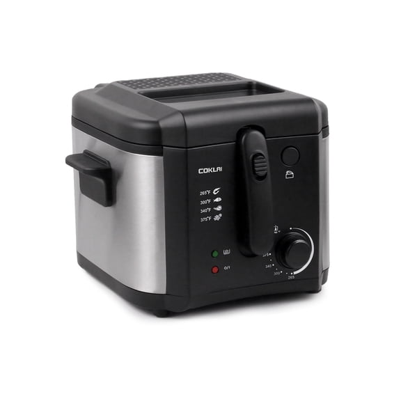 COKLAI 2.5L Electric Deep Fryer, 1500W Compact Oil Fryer with Basket, Adjustable Temperature & Timer, Lid with Viewing Window and Odor Filter for Easy Home Cooking