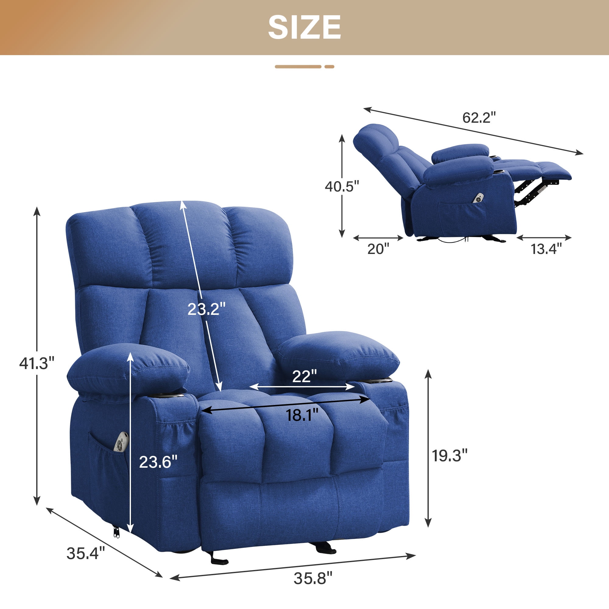 JONPONY Manual Recliner Chair with Heat Therapy and Massage Function, Heavy Duty Reclining Mechanism(图3)
