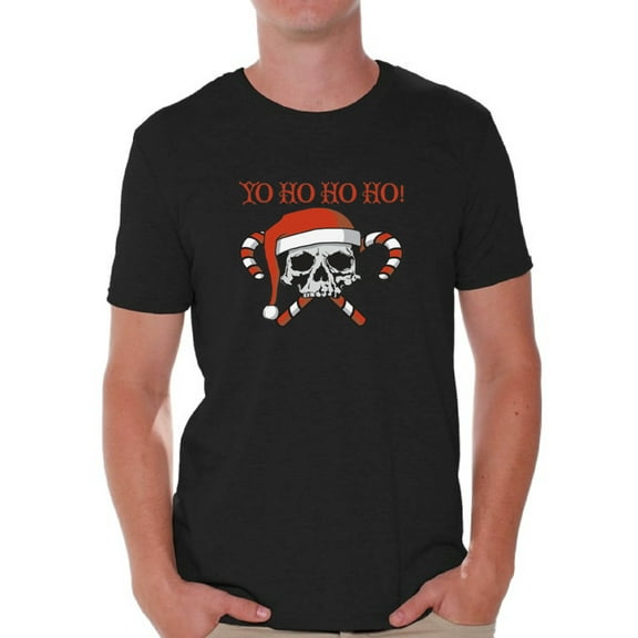 Awkward Styles Yo Ho Ho Ho Christmas Tshirts for Men Christmas Holiday Top Skull and Crossbones Candy Canes Santa Christmas Shirt Funny Tacky Party Christmas Men's Holiday Tee Christmas Shirts