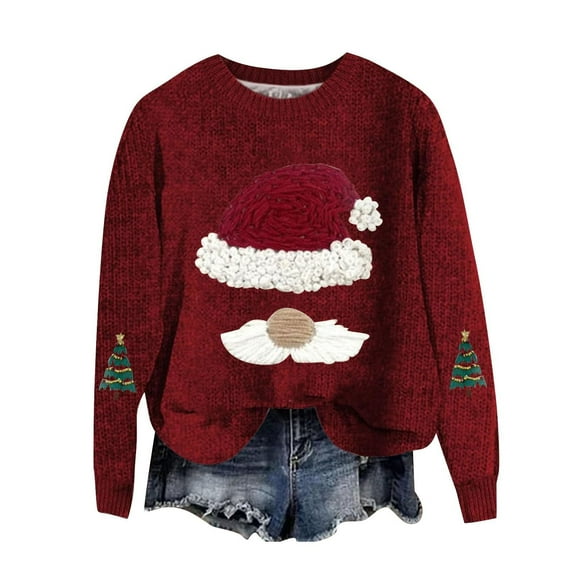 Lenpel Women's Christmas Sweaters Casual Plus Size Crew Neck Long Sleeve Graphic Knit Pullover Tops Fall Fashion Clothes