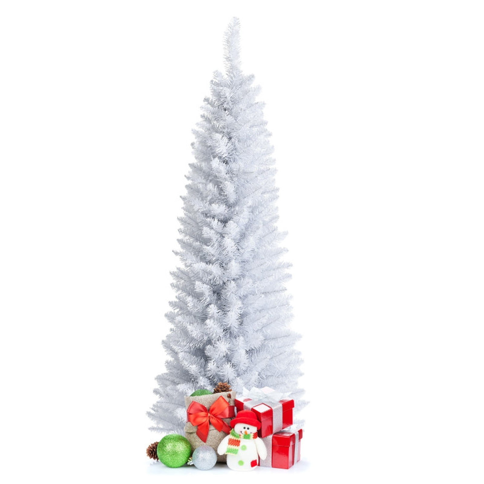 RUIE, 6 ft, Artificial Christmas Tree, 6 Ft White Pencil Tree, 340 Branch Tips, White, Hinged Branches for Christmas Party Living Room Decor