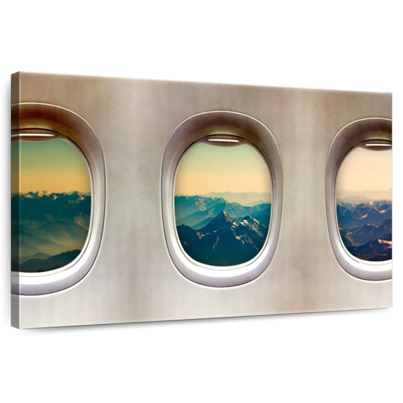 Elephant Stock Old Airplane Windows Wall Art - Horizontal Canvas Wall Art - Living Room Wall Decor - Transportation Canvas - Beige And Blue Decor - 12" x 8"