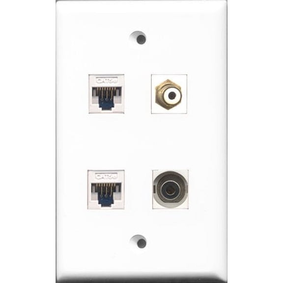 RiteAV 1 Port RCA White and 1 Port 3.5mm 2 Port Cat5e Ethernet White Wall Plate