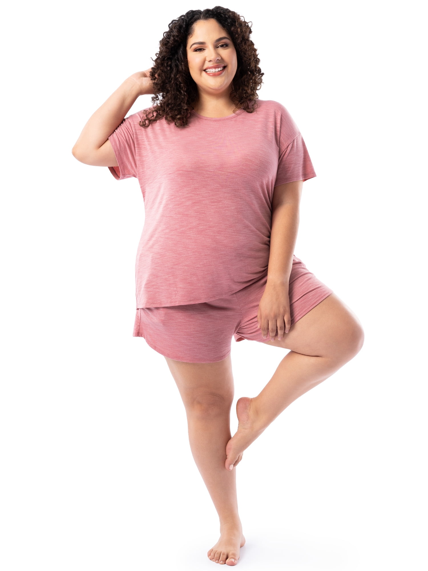 Fruit of the Loom Women's Soft and Breathable Short Sleeve Crew Top & Pajama Short Set, Sizes S-4X