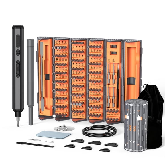 138-IN-1 Electric Screwdriver Set Cordless with 120 Precision Bits Rechargeable Screw Driver with LED Light Magnetic Storage Home Repair Tool Kit for Electronics, Camera, Watch, PC RC