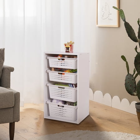 YOUR ZONE SLIDING BIN ORGANIZER WITH 4 STORAGE BINS FOR KIDS, WHITE