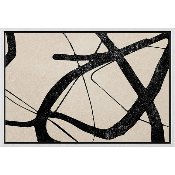 wall26 Framed Canvas Print Wall Art Mid-Century Dark Black Tan Ring Collage Abstract Shapes Illustrations Modern Art Decorative Bohemian Multicolor for Living Room, Bedroom, Office - 16"x24"