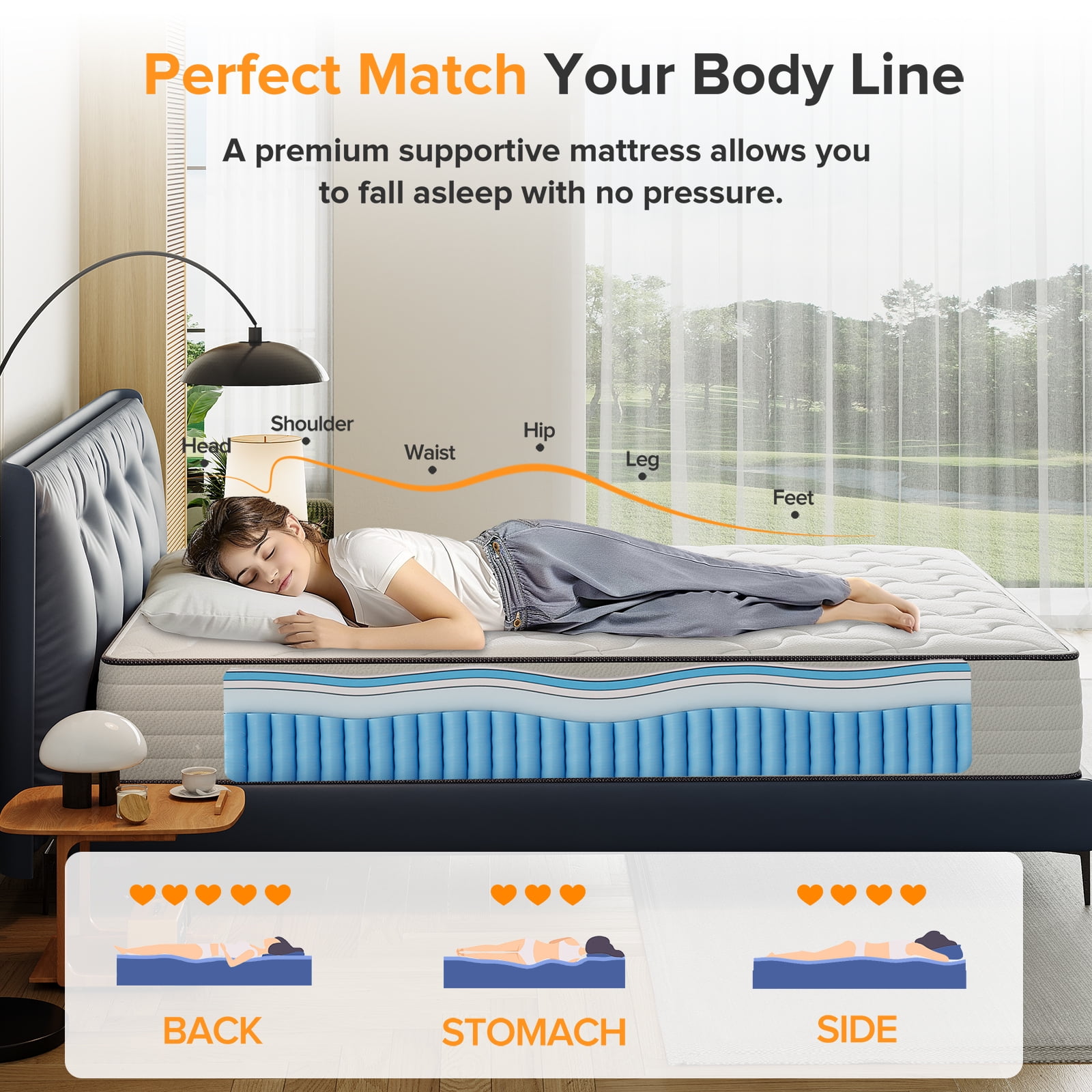 Babo Care Full Size,10" Hybrid Memory Foam Mattress Spring Mattress In a Box,Medium