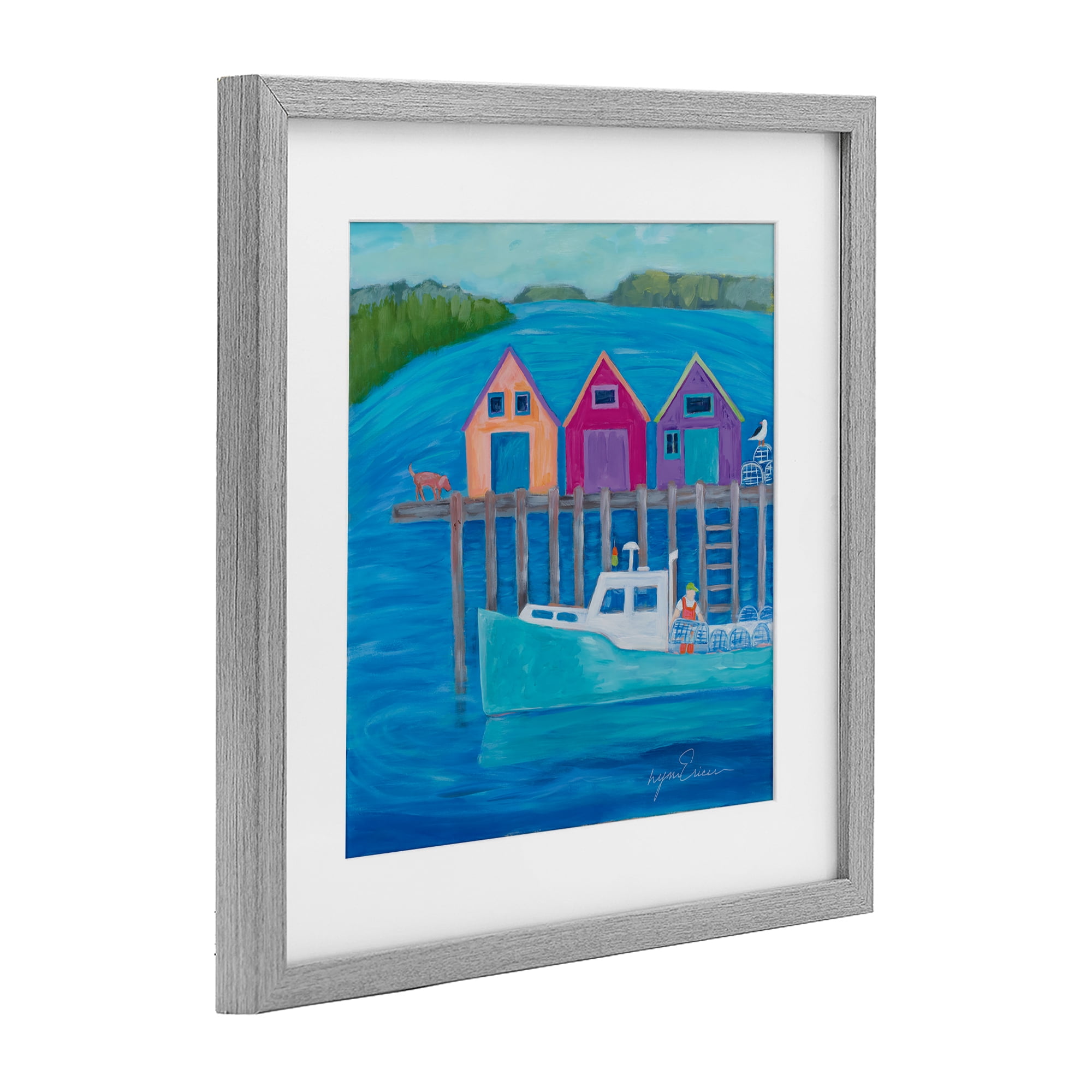 Stupell Industries Work Day at Seaside Village Gray Framed Print Under Glass, design by Lynn Ericson Fine Art