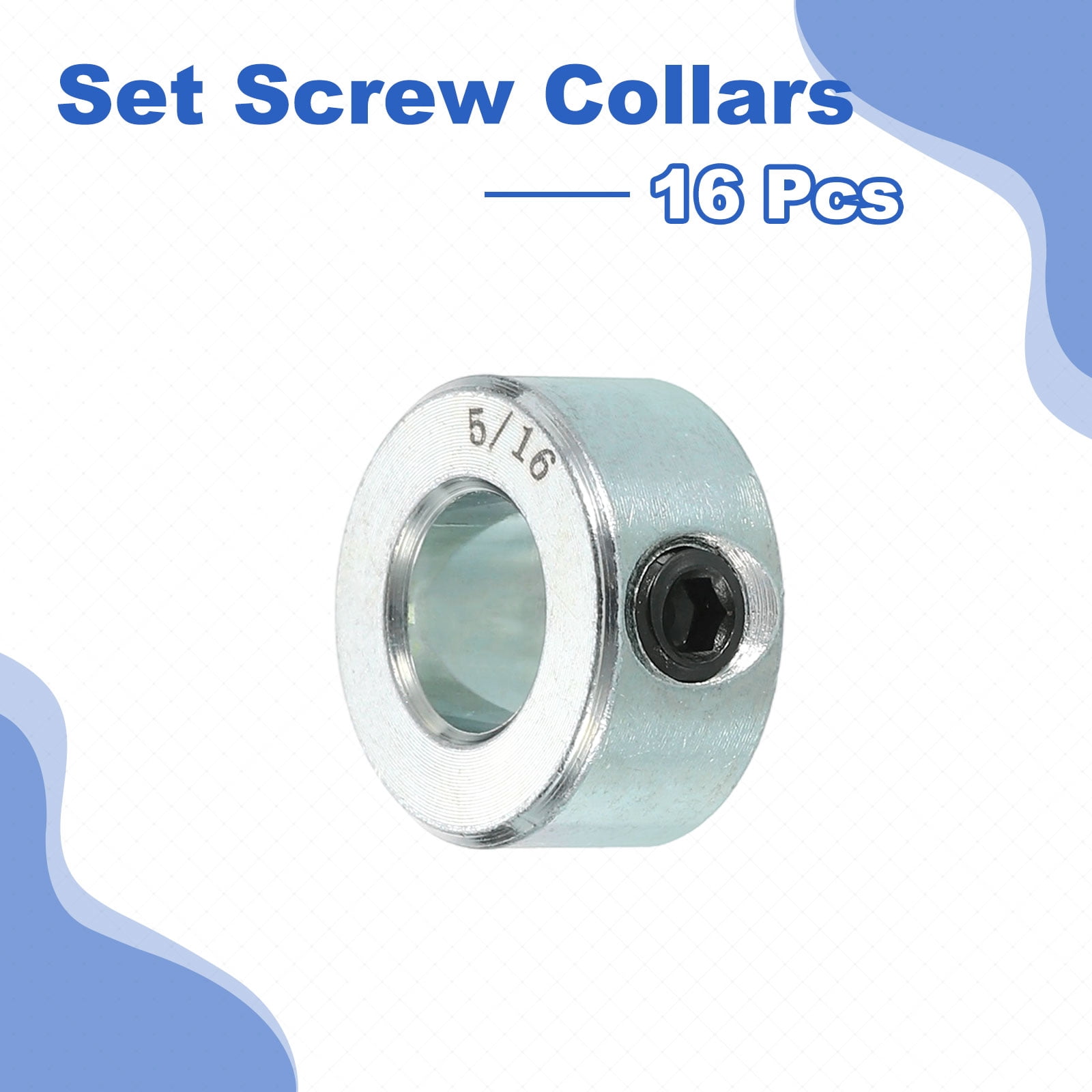 16pcs Set Screw Collars 5/16" Bore Carbon Steel Shaft Collars, 5/8" OD, 5/16" Width Lock Axle Collar Clamp