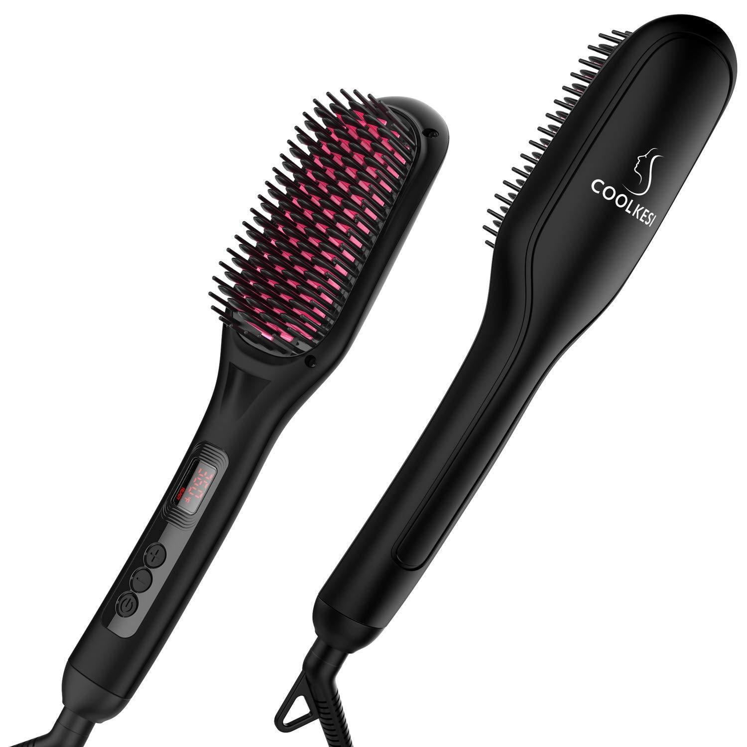 Ionic Hair Straightener Brush by COOLKESI, 30s Fast MCH Ceramic Heating Hair  Straightening Brush with Anti Scald Feature, Auto-Off & Dual Voltage,  Portable Frizz-Free Silky Electric St 