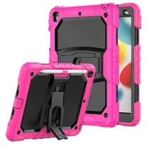 Allytech Case for iPad 9th Gen 2021(10.2 inch), iPad 9/8/7 Case with Pencil Holder, Rugged Kickstand Hard Plastic and Soft Silicone Shock Resistant Kidsproof Case with Shoulder Strap, Rose