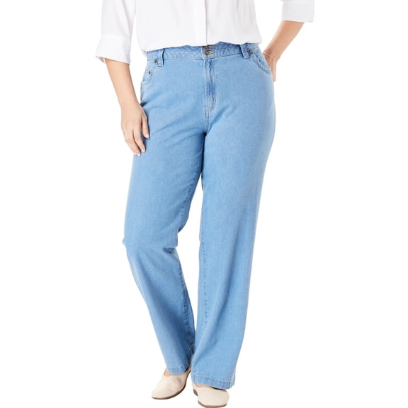 Woman Within Plus Size Petite Perfect Wide-Leg All-Cotton Denim Five-Pocket Jeans