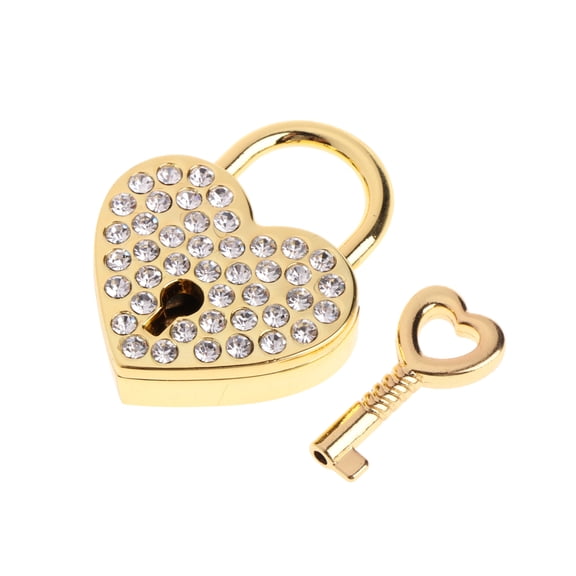 JUNTEX Vintage Diamonds Heart Lock With Key Mini Love Padlock Metal Wish Lock for Bag Suitcase Luggage Diary Book Jewelry Box