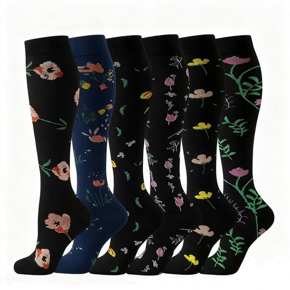 6 Pairs Compression Socks for Women and Men,20-30 mmHg Circulation Support for Nursing Travel Athletic Cycling Running