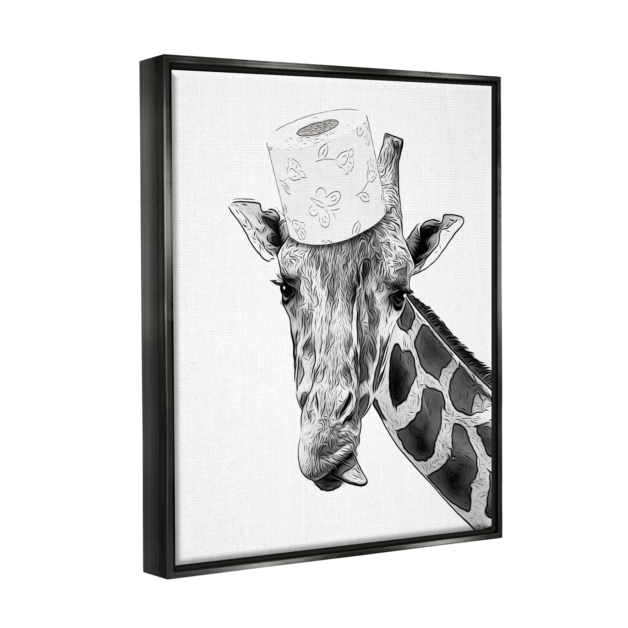 Stupell Industries Giraffe & Toilet Paper Bathroom Animals & Insects Painting Black Floater Framed Art Print Wall Art