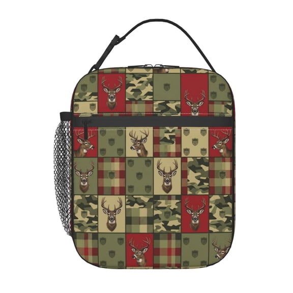 Lunch Bag Insulated Reusable Lunch Box Office Work Travel Commute Camo Plaid Patchwork Theme Thermal Cooler Case Pouch Gear Storage Organizer Bag