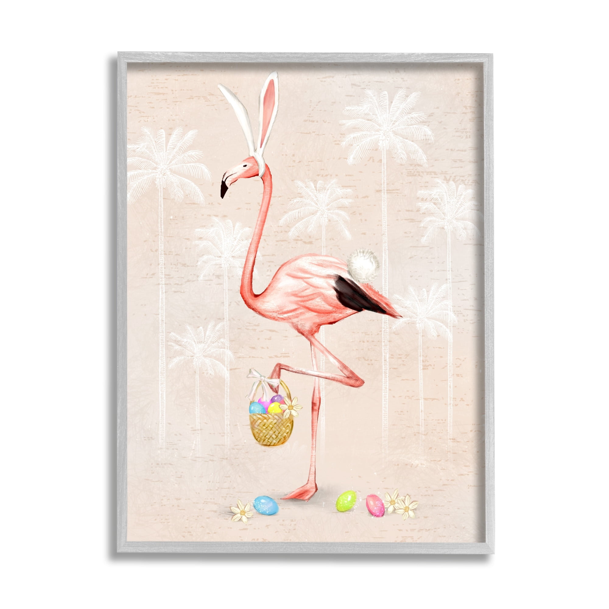 Stupell Industries Easter Flamingo Pink Bird Egg Hunt Basket, 24 x 30,Design by Ziwei Li