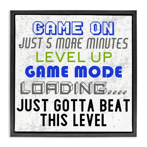 Stupell Industries Contemporary Game Mode Phrases Black Floating Frame Canvas Art, 18 x 18, by Kim Allen