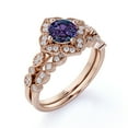 thumbnail image 4 of JeenMata Vintage Milgrain 1.75 Carat Round Cut Lab Created Alexandrite and Moissanite Matching Wedding Ring Set in 18k Rose Gold over Silver, 4 of 4