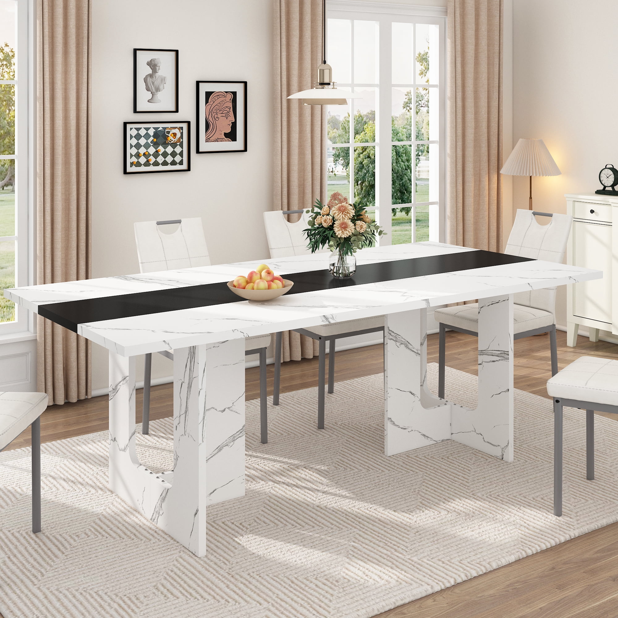 ChVans 70.9" Large Kitchen Dining Room Table for 6-8 People, Rectangular Wooden Kitchen Table with Heavy Duty Legs, Modern Dinner Furniture Last Forever, Wood Grain