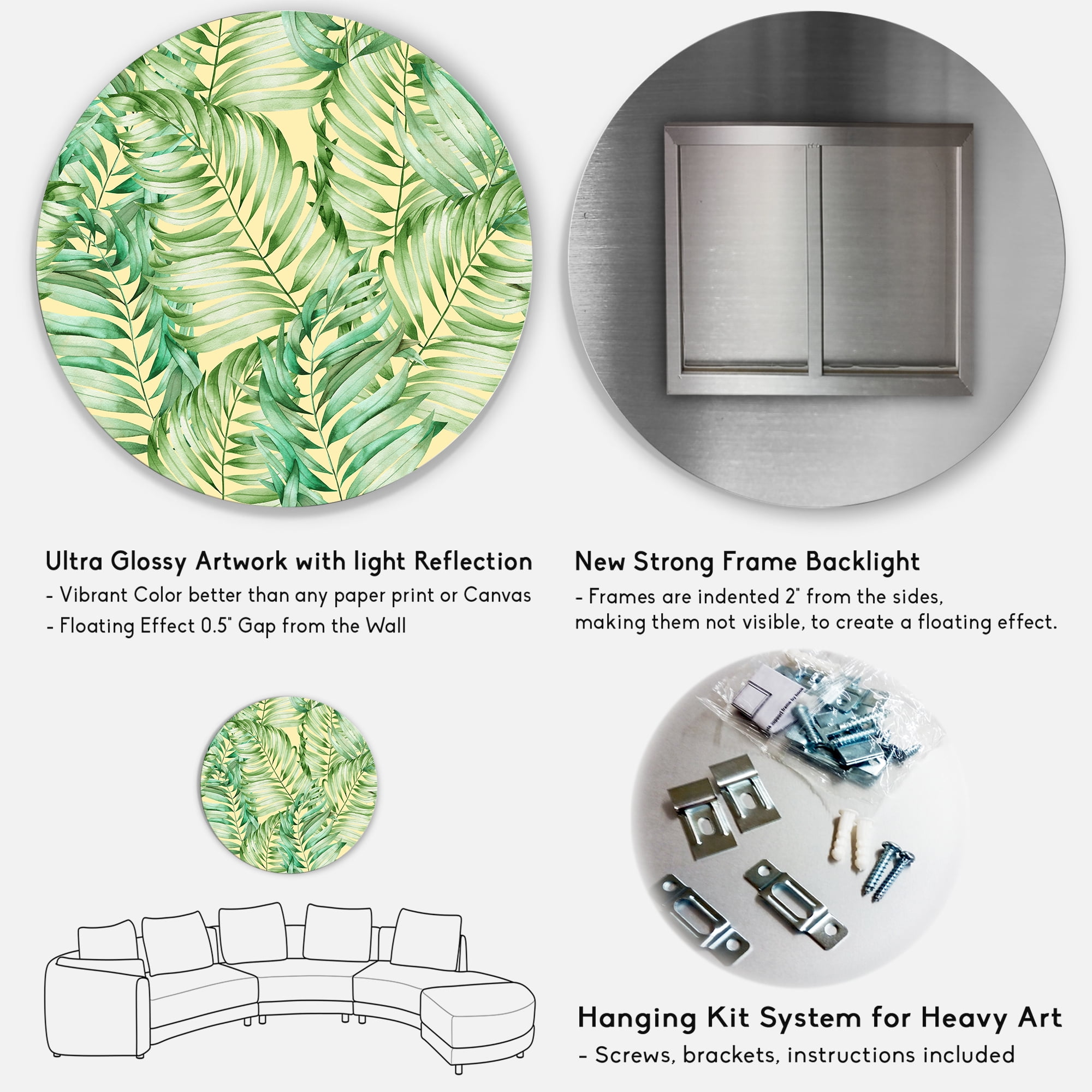 Designart 'Tropical Green Leaves of Monstera' Tropical Circle Metal Wall Art 29x29 - Disc of 29
