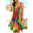 thumbnail image 2 of Vestido corto Vestido plisado sin mangas con estampado tie-dye, amarillo fluorescente, 5XL kenally AP002087-32, 2 of 7