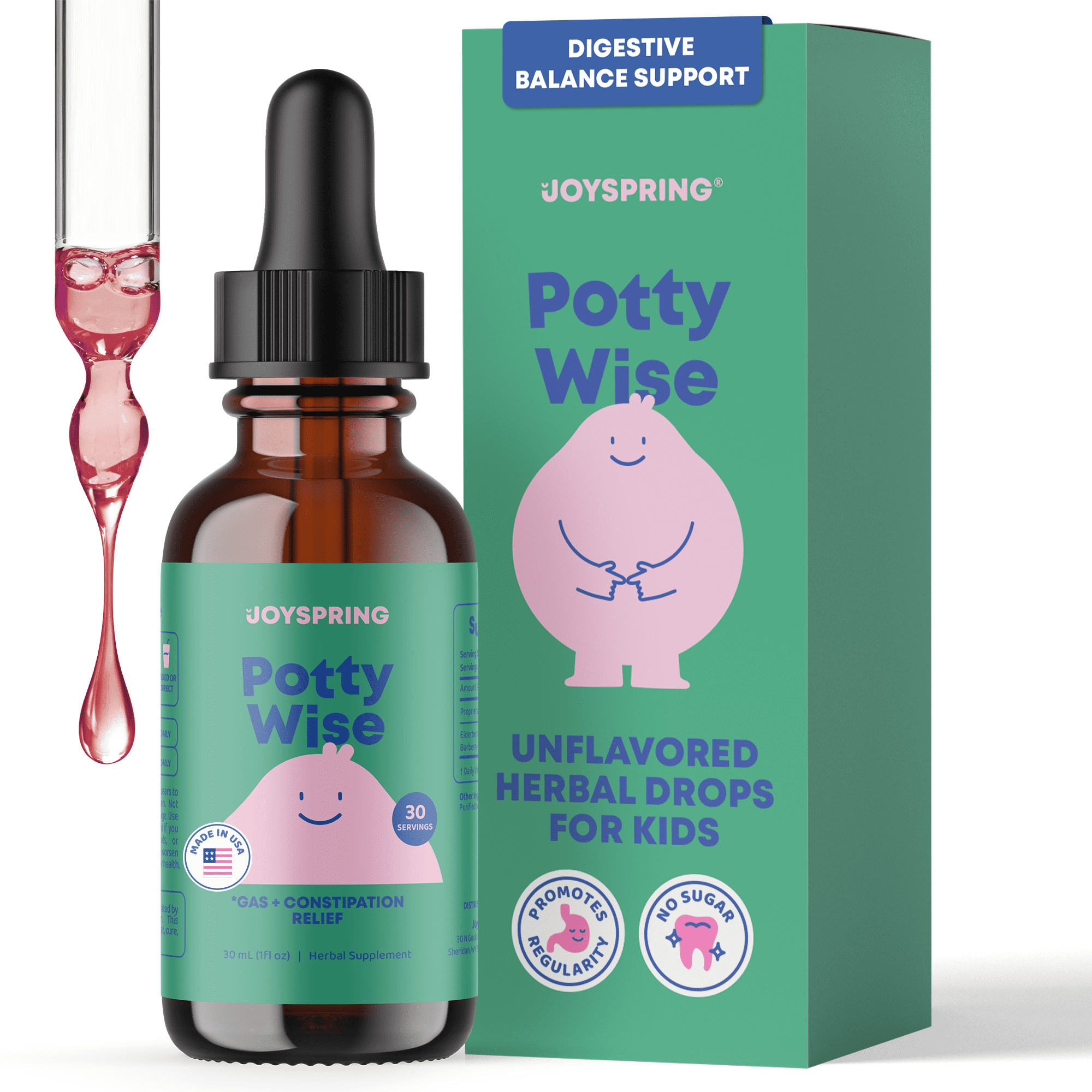 JoySpring Potty Wise Kids Digestive Drops, 30 Servings, Ages 2+