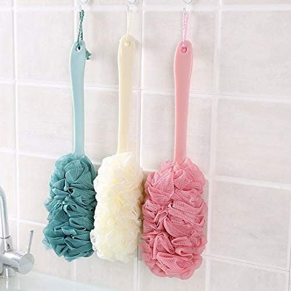 Unique Bargains Body Bath Brush Back Scrubber Loofah Shower with Long Handle for Skin Exfoliating PP Mesh Pink 1 Pcs