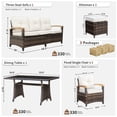 thumbnail image 3 of MEISSALIVVE 6 Pieces Patio Furniture Set with Dining Table, Outdoor Wicker Conversation Set with Fixed Chairs, Wood Armrest, 2 Ottomans, Beige, 3 of 9
