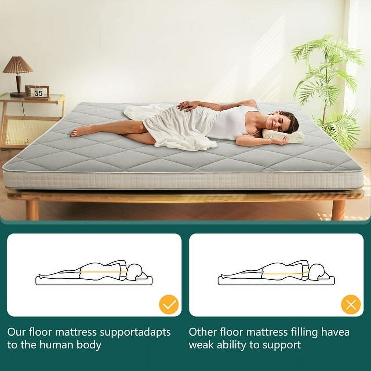ABORON Japanese Floor Mattress Futon Mattress Twin Size, Thicken Tatami Mat Sleeping Pad Foldable Roll Up Mattress Gray