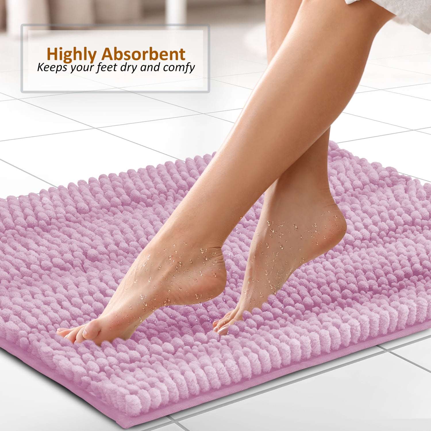 Clara Clark Super Soft Lilac Chenille Bath Rug, Waterproof and Non-Slip