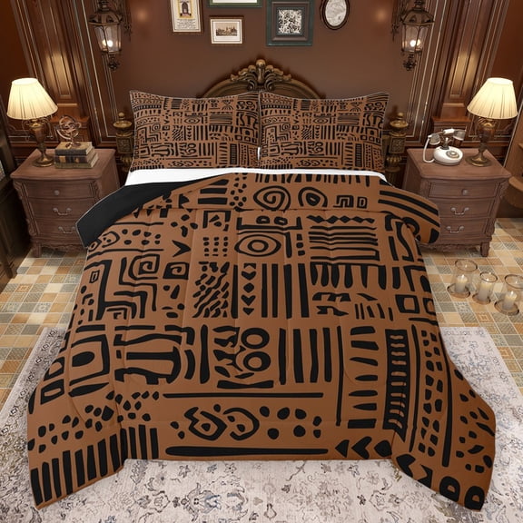 Castle Fairy Boys Girls Geometric Plaid Stripes Bedding Comforter Set 2pcs,Bohemian Theme Twin Comforter Sets Microfiber,Black Brown Breathable Bedding Set,Microfiber Bedroom Decor,Reversible