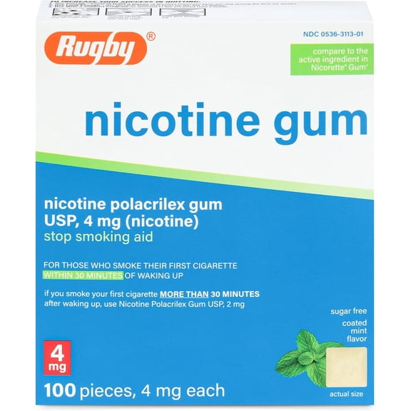 Rugby Polacrilex 4mg Nicotine Gum, Coated Mint Flavor, 100 Count (1-Pack)