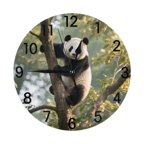 Zhmjortal Panda Pattern Wall Clock Bright Nature 10 Inch Silent Non Ticking Battery Operated Clock Vintage Round Clock for Living Room Bedroom Bathroom Office Decor