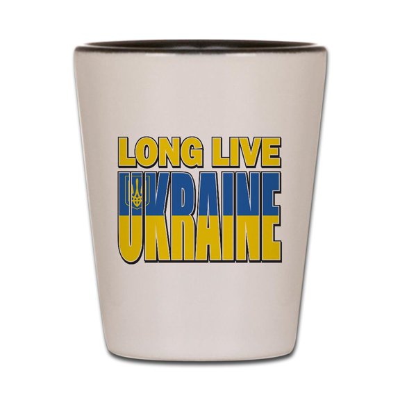 CafePress - Long Live Ukraine - White/Black Shot Glass, Unique and Funny Shot Glass